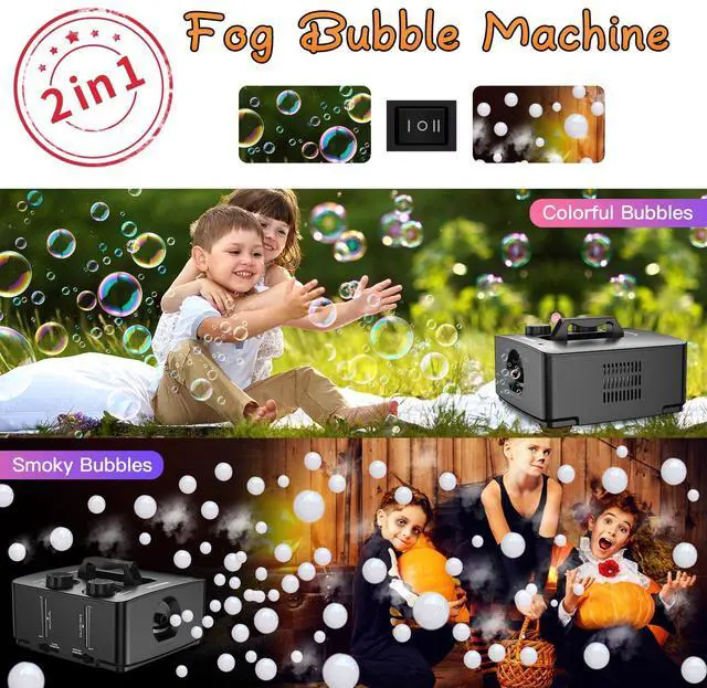 Alt view image 2 of 7 - Fog Bubble Machine, 2-in-1 No-Spill Smoke Bubble Machine (Black) | Leak-proof Tanks, 400W Power, 2 Bubble Modes, 8000+ Colorful or Fog-filled Bubbles for Indoor Outdoor Halloween Party