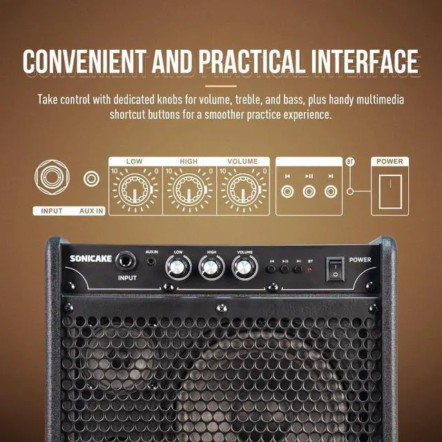 Alt view image 5 of 7 - 20W Electric Drum Amp, Portable BT Drum/Keyboard Amplifier Speaker System with Dual Drivers for Home Practice, QDM-20