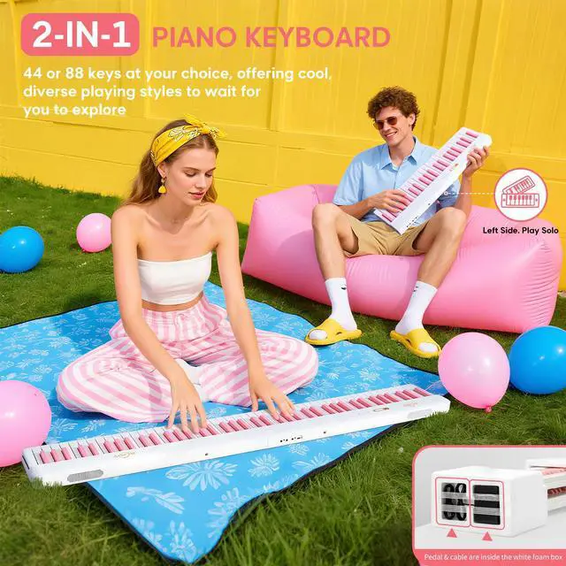 Alt view image 4 of 7 - 88 Key Portable Keyboard Piano with Velocity Sensitive Keys, Pink | Magnetic Detachable, Split & Ultralight, Full-size Travel Piano, USB-MIDI, Carry Case, Birthday Gift for Beginner