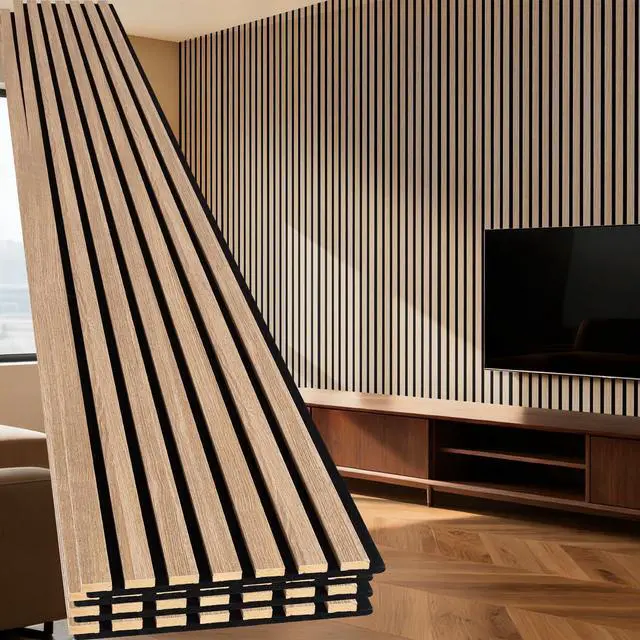 Main image of 4 Pack Wood Panels for Wall, 94.5" x 11" Acoustic Wood Slat Wall Panel for Interior Wall Decor & Noise Reduction, Soundproof Panel & Sound Absorbing Panels - Oak