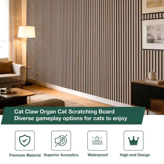 Alt view image 2 of 6 - 4 Pack Wood Panels for Wall, 94.5" x 11" Acoustic Wood Slat Wall Panel for Interior Wall Decor & Noise Reduction, Soundproof Panel & Sound Absorbing Panels - Oak
