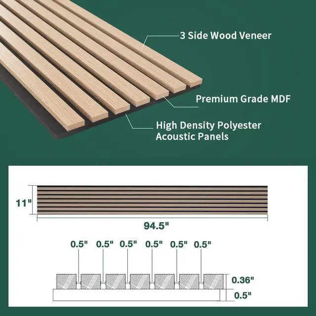 Alt view image 4 of 6 - 4 Pack Wood Panels for Wall, 94.5" x 11" Acoustic Wood Slat Wall Panel for Interior Wall Decor & Noise Reduction, Soundproof Panel & Sound Absorbing Panels - Oak