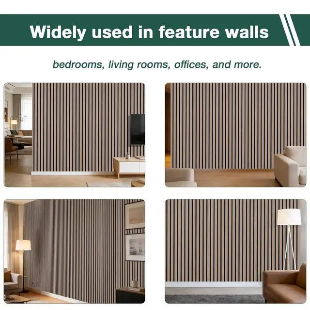 Alt view image 6 of 6 - 4 Pack Wood Panels for Wall, 94.5" x 11" Acoustic Wood Slat Wall Panel for Interior Wall Decor & Noise Reduction, Soundproof Panel & Sound Absorbing Panels - Oak