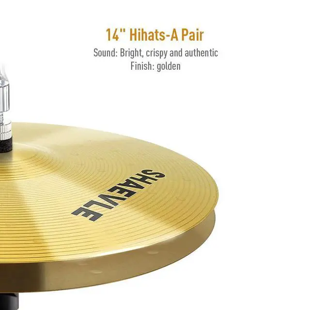 Alt view image 3 of 6 - Cymbal Pack, 5 Pieces Alloy Cymbals Drum Set, Cymbals for Drum Set Includes 14"/16"/18"/20" Cymbals, Golden
