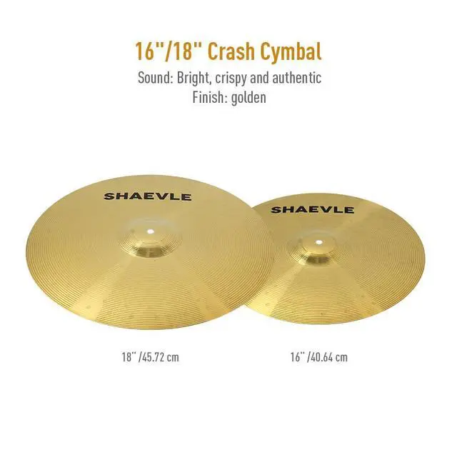 Alt view image 4 of 6 - Cymbal Pack, 5 Pieces Alloy Cymbals Drum Set, Cymbals for Drum Set Includes 14"/16"/18"/20" Cymbals, Golden