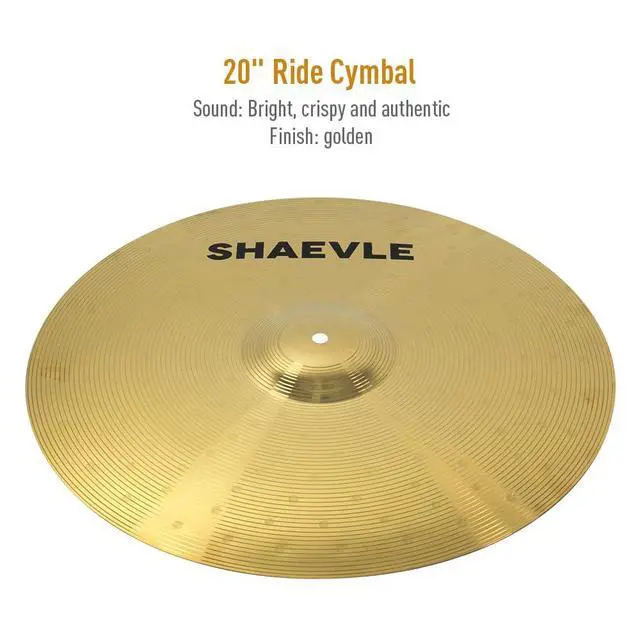 Alt view image 5 of 6 - Cymbal Pack, 5 Pieces Alloy Cymbals Drum Set, Cymbals for Drum Set Includes 14"/16"/18"/20" Cymbals, Golden