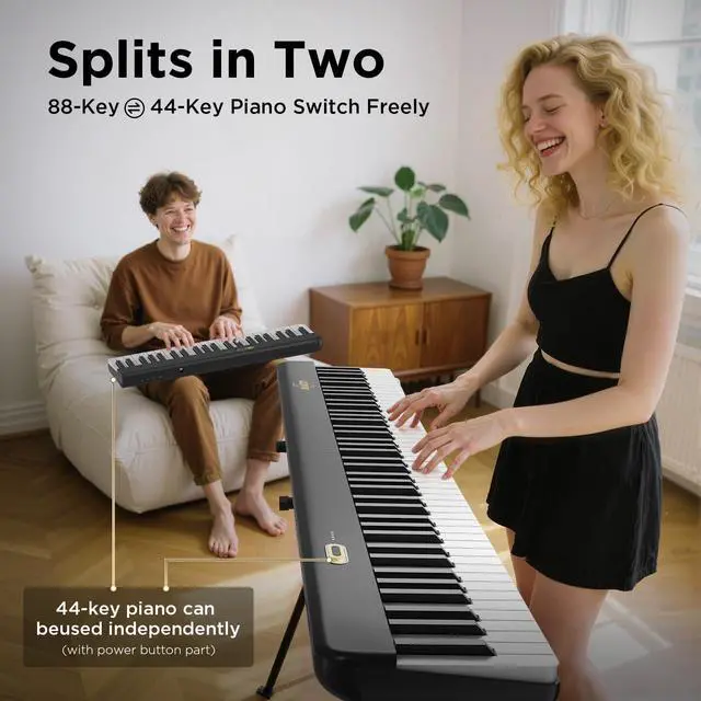 Alt view image 2 of 7 - 88 Keys Piano Keyboard with Magnetic Connection, ASP-10M Detachable Electric Piano for Beginners, Portable Digital Piano for Travel with Sensitive Keys, MIDI Support, Carry Bag