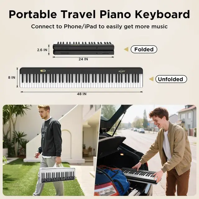 Alt view image 5 of 7 - 88 Keys Piano Keyboard with Magnetic Connection, ASP-10M Detachable Electric Piano for Beginners, Portable Digital Piano for Travel with Sensitive Keys, MIDI Support, Carry Bag