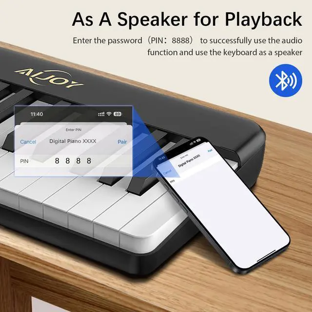 Alt view image 6 of 7 - 88 Keys Piano Keyboard with Magnetic Connection, ASP-10M Detachable Electric Piano for Beginners, Portable Digital Piano for Travel with Sensitive Keys, MIDI Support, Carry Bag