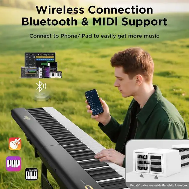 Alt view image 7 of 7 - 88 Keys Piano Keyboard with Magnetic Connection, ASP-10M Detachable Electric Piano for Beginners, Portable Digital Piano for Travel with Sensitive Keys, MIDI Support, Carry Bag