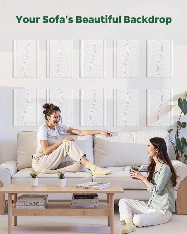 Alt view image 6 of 7 - 12 Pack Acoustic Wall Panels Sound Absorbing for Recording Studio, Self-Adhesive Leaf Textured Decorative White Art Ceiling Tiles - Acoustical Treatments for Home Gaming Room Door 17"×12"×0.4"