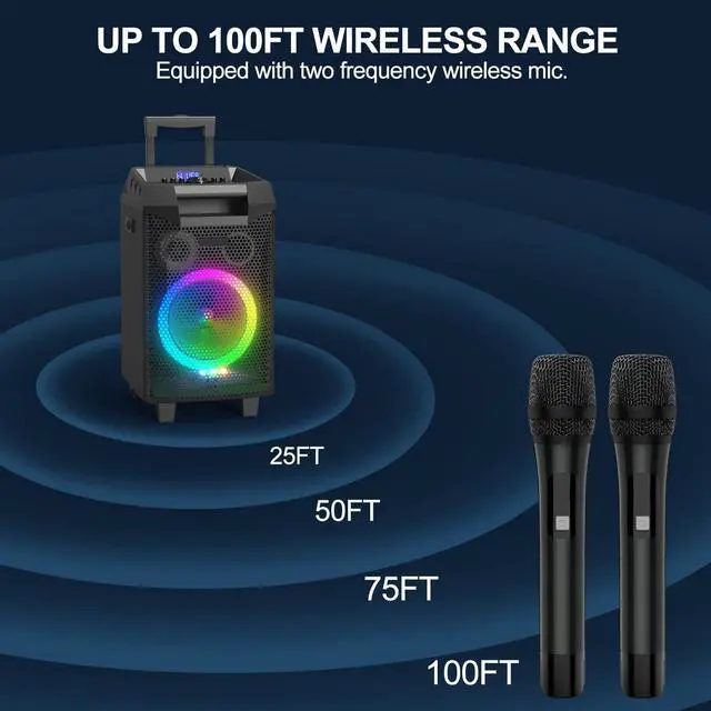 Alt view image 4 of 7 - Karaoke Machine, Bluetooth Speaker PA System for Adults & Kids with 2 Wireless Microphones, 8'' Subwoofer, Wireless Singing Machine for Christmas Party, Wedding, Gathering(VS-0866)