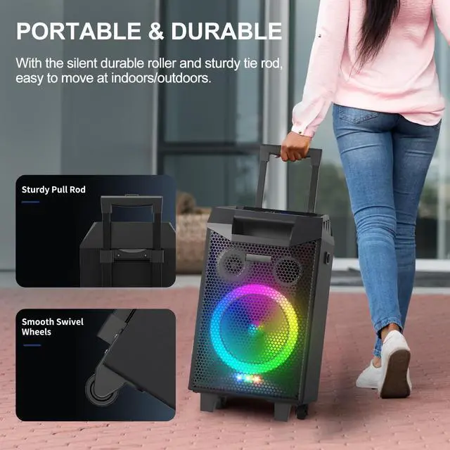 Alt view image 2 of 7 - Karaoke Machine, Bluetooth Speaker PA System for Adults & Kids with 2 Wireless Microphones, 8'' Subwoofer, Wireless Singing Machine for Christmas Party, Wedding, Gathering(VS-0866)