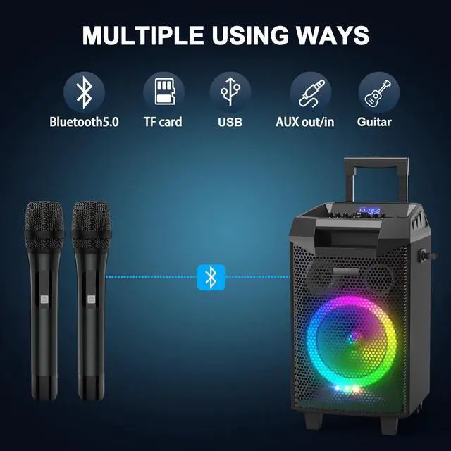 Alt view image 5 of 7 - Karaoke Machine, Bluetooth Speaker PA System for Adults & Kids with 2 Wireless Microphones, 8'' Subwoofer, Wireless Singing Machine for Christmas Party, Wedding, Gathering(VS-0866)