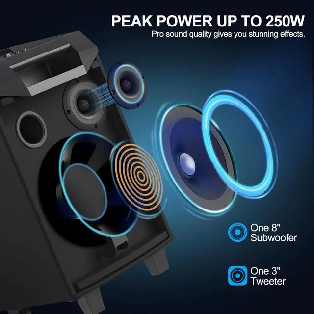 Alt view image 6 of 7 - Karaoke Machine, Bluetooth Speaker PA System for Adults & Kids with 2 Wireless Microphones, 8'' Subwoofer, Wireless Singing Machine for Christmas Party, Wedding, Gathering(VS-0866)