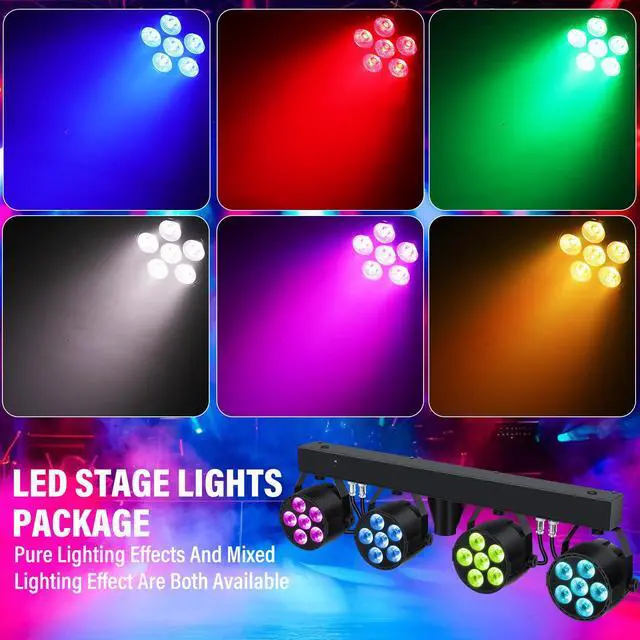 Alt view image 2 of 7 - DJ Stage Lights with Stand, 240W RGBW LED Par Light, DMX, Wireless Footpedal, Remote Control, Sound-Activated Professional DJ Lighting Package for Gig Bar Wedding Party Show Church and Concerts