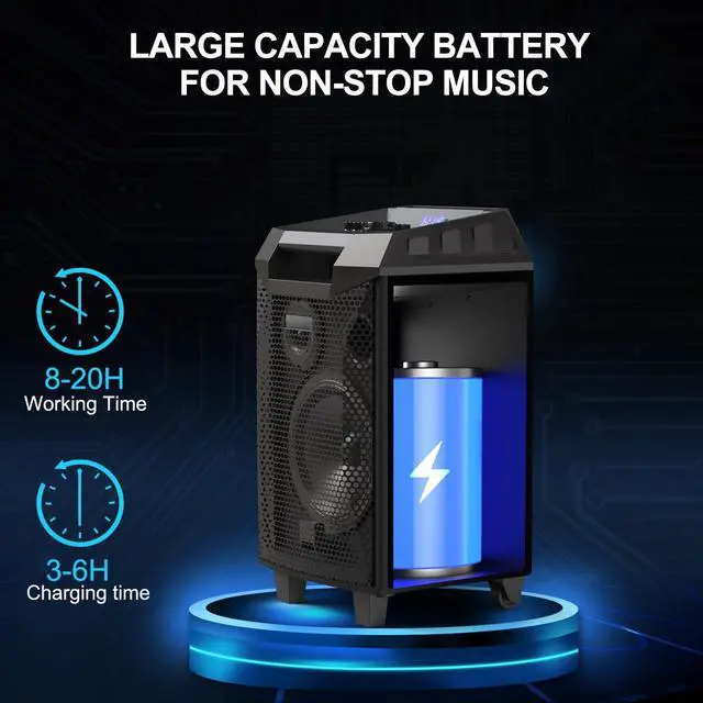 Alt view image 7 of 7 - Karaoke Machine, Bluetooth Speaker PA System for Adults & Kids with 2 Wireless Microphones, 8'' Subwoofer, Wireless Singing Machine for Christmas Party, Wedding, Gathering(VS-0866)