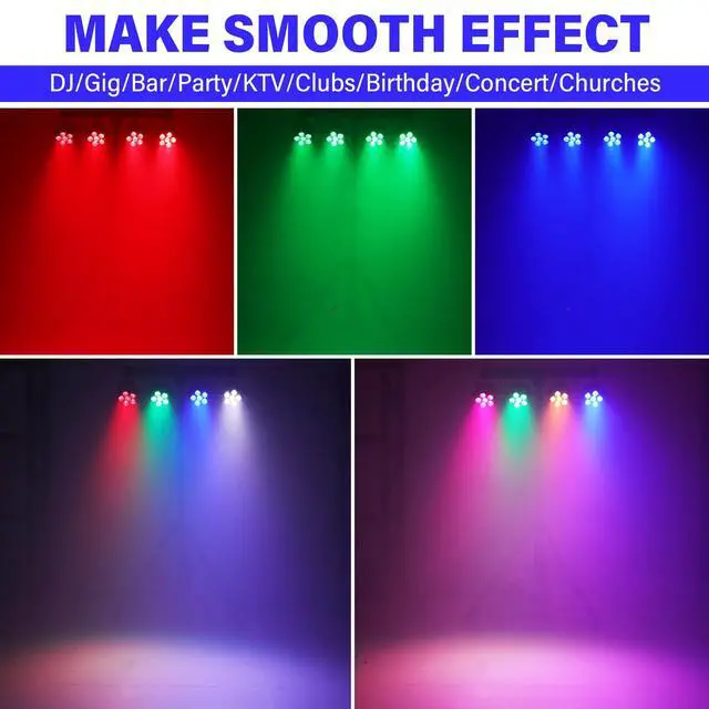 Alt view image 5 of 7 - DJ Stage Lights with Stand, 240W RGBW LED Par Light, DMX, Wireless Footpedal, Remote Control, Sound-Activated Professional DJ Lighting Package for Gig Bar Wedding Party Show Church and Concerts