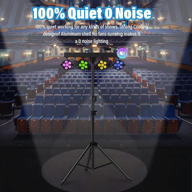 Alt view image 6 of 7 - DJ Stage Lights with Stand, 240W RGBW LED Par Light, DMX, Wireless Footpedal, Remote Control, Sound-Activated Professional DJ Lighting Package for Gig Bar Wedding Party Show Church and Concerts