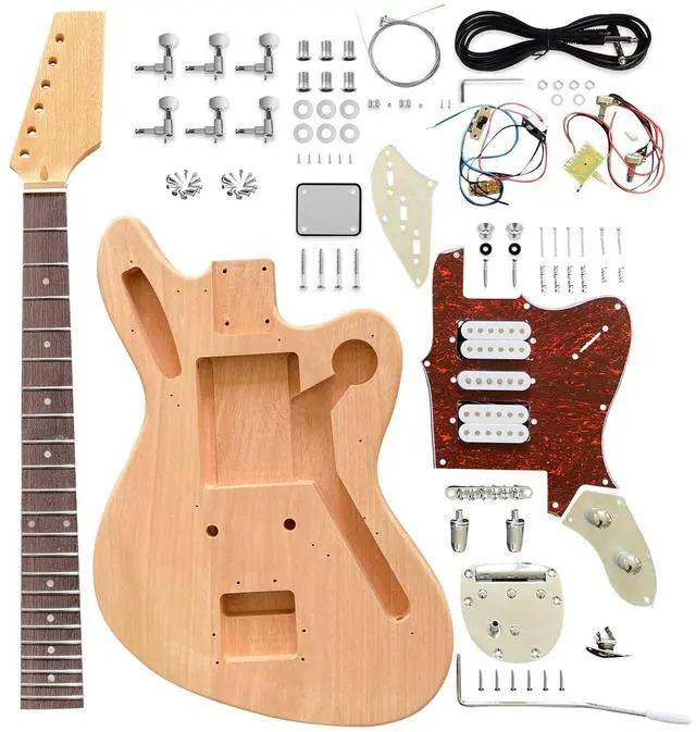 Main image of DIY Electric Guitar Kit Beginner Kit Right Handed Jazzmaster Style | 6 String, Mahogany Body, Mahogany Neck, Rosewood Fretboard, Chrome Hardware, Build Your Own Guitar