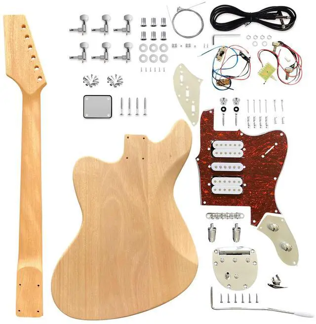 Alt view image 2 of 7 - DIY Electric Guitar Kit Beginner Kit Right Handed Jazzmaster Style | 6 String, Mahogany Body, Mahogany Neck, Rosewood Fretboard, Chrome Hardware, Build Your Own Guitar