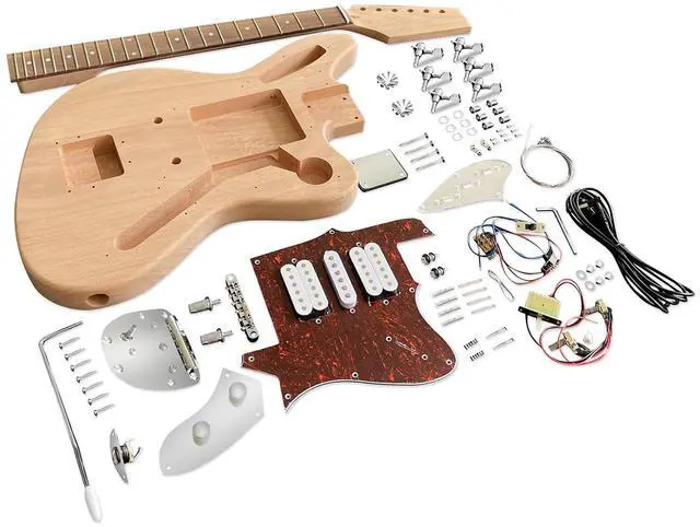 Alt view image 5 of 7 - DIY Electric Guitar Kit Beginner Kit Right Handed Jazzmaster Style | 6 String, Mahogany Body, Mahogany Neck, Rosewood Fretboard, Chrome Hardware, Build Your Own Guitar