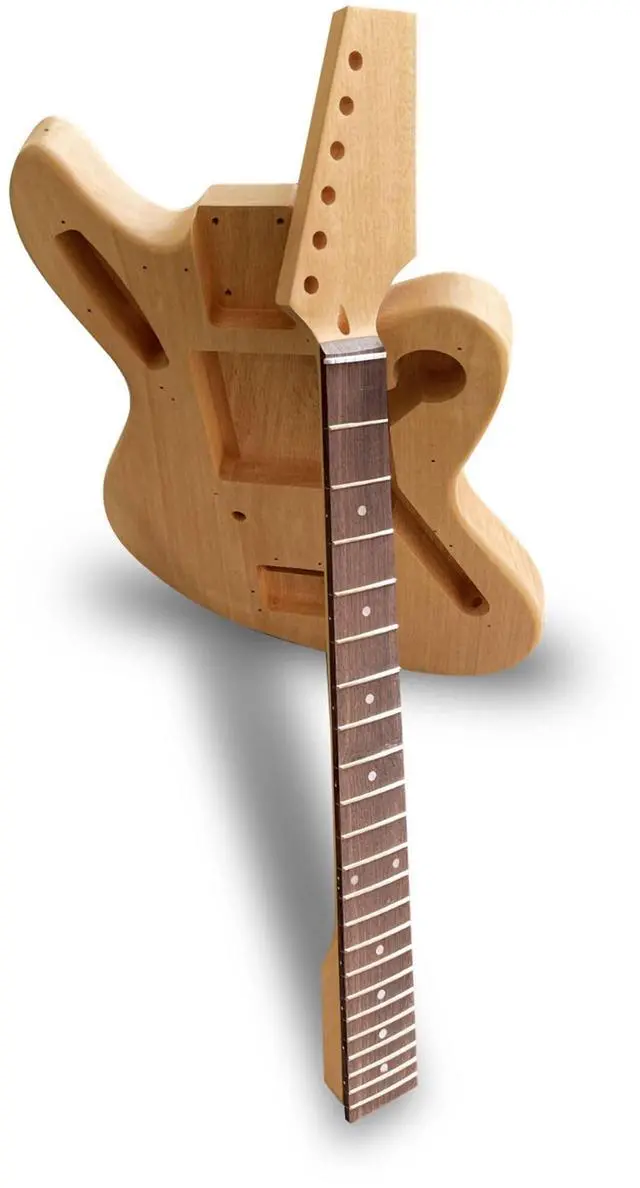 Alt view image 6 of 7 - DIY Electric Guitar Kit Beginner Kit Right Handed Jazzmaster Style | 6 String, Mahogany Body, Mahogany Neck, Rosewood Fretboard, Chrome Hardware, Build Your Own Guitar
