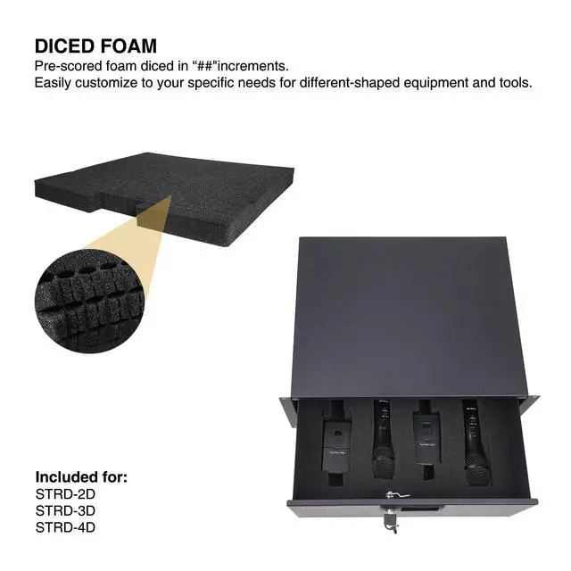 Alt view image 7 of 7 - 19-inch 2U Locking Rack Drawer, with Protection Foam (STRD-2D)