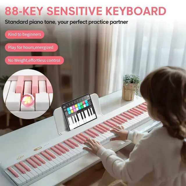 Alt view image 2 of 7 - 88 Key Portable Keyboard Piano with Velocity Sensitive Keys, Pink | Magnetic Detachable, Split & Ultralight, Full-size Travel Piano, USB-MIDI, Carry Case, Birthday Gift for Beginner