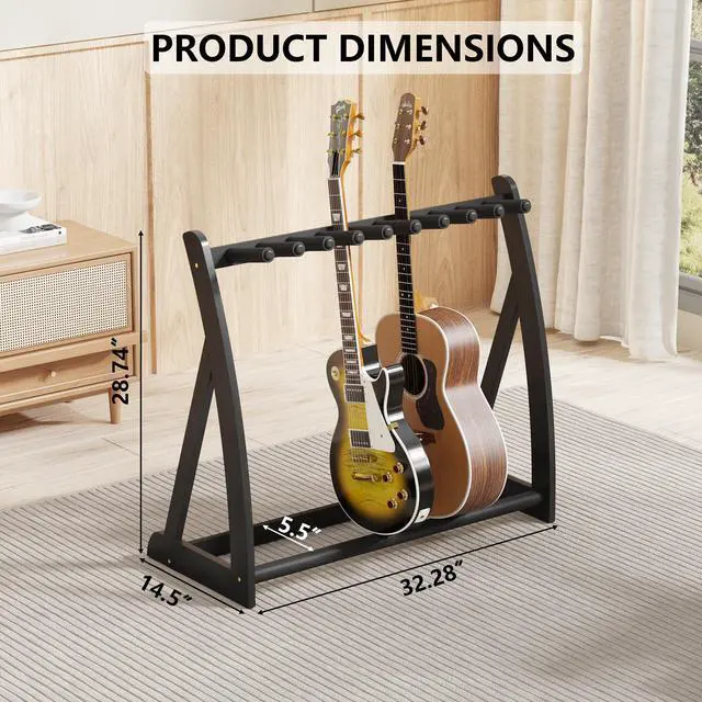 Alt view image 3 of 7 - Bamboo Multi Guitar Stand, Guitar Rack for Multiple Guitars(Black) | Adjustable Dividers Fits Acoustic, Electric & Bass Foam-Padded Supports Non-Slip Feet Triangular Base Pick Storage