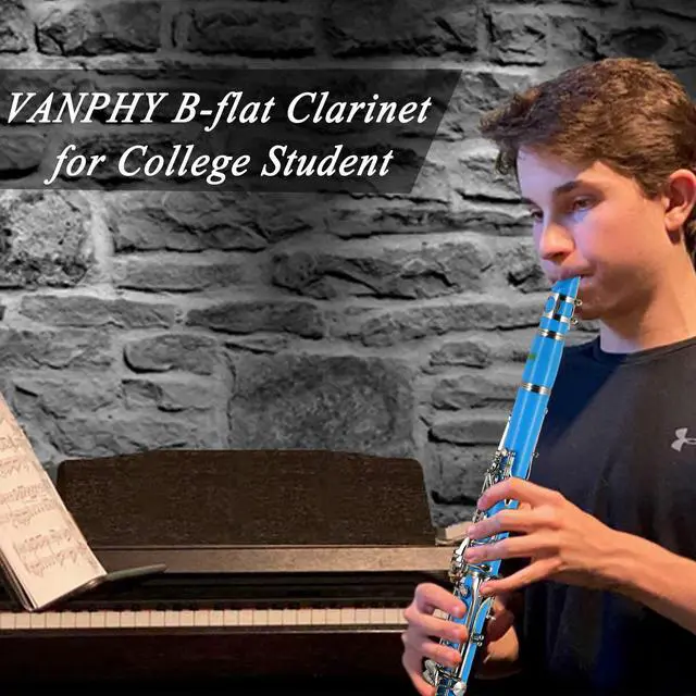 Alt view image 7 of 7 - Bb Clarinet For Beginners Students B Flat Clarinet 17 Keys Clarinets with Case Stand Strap 2 Barrels 8 Mouthpiece Cushion White Gloves(Blue)