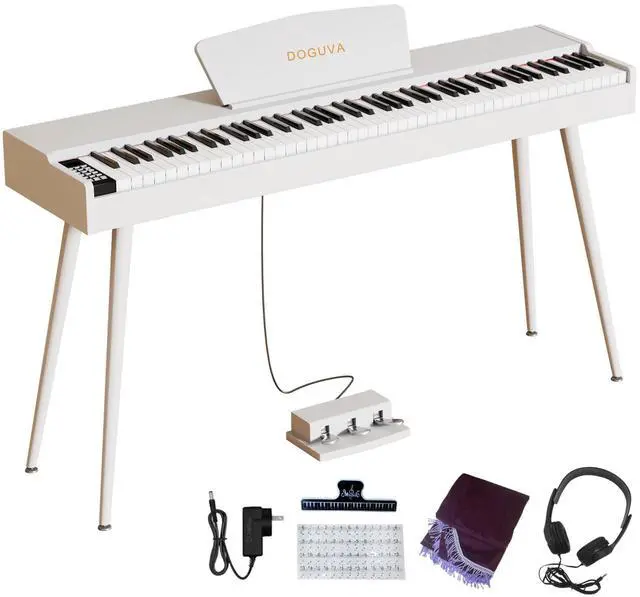 Main image of Digital Piano 88 Key Weighted Keyboard Progressive Hammer-Action Electric Piano For Beginners (White) with Three-pedal Piano Cover Headphones Music Stickers