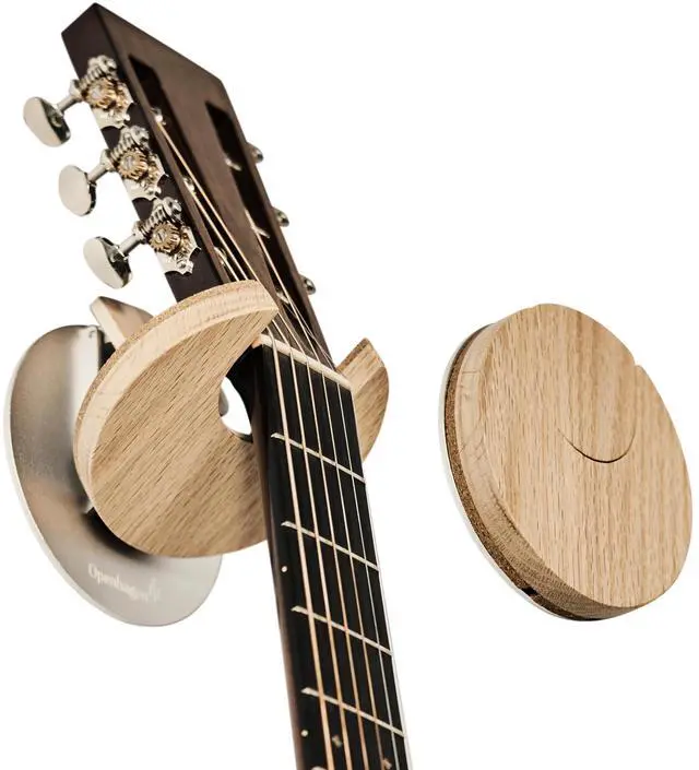 Main image of Collapsible Guitar Hanger and Guitar Wall Mount Bracket Holder for Guitars and Basses - Patented - Danish Design - Space Saving - Wooden - Oak Color - Scratch Proof - Award Winning