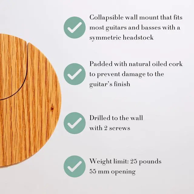 Alt view image 3 of 5 - Collapsible Guitar Hanger and Guitar Wall Mount Bracket Holder for Guitars and Basses - Patented - Danish Design - Space Saving - Wooden - Oak Color - Scratch Proof - Award Winning