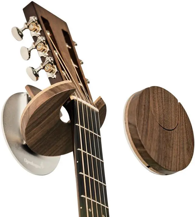 Main image of Worlds Only Collapsible Guitar Hanger Wall Mount Bracket for Guitars & Basses - Patented Danish Design - Space Saving - Scratch Proof - Guitar Accessories, Wall Hooks for Hanging | Walnut Wood