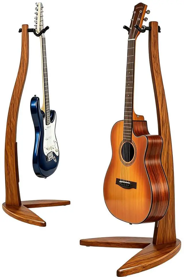 Main image of Guitar Bass Hanger Stand, Solid Wood Bow Holder Mermaid Shaped for Display and Storage, 42 inches Height Anti-scratched and Anti-bump, Decorate Studios, Living room and Stage (Zebra, 1)