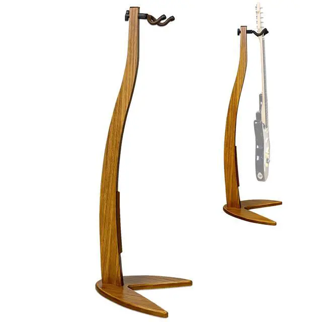 Alt view image 2 of 7 - Guitar Bass Hanger Stand, Solid Wood Bow Holder Mermaid Shaped for Display and Storage, 42 inches Height Anti-scratched and Anti-bump, Decorate Studios, Living room and Stage (Zebra, 1)