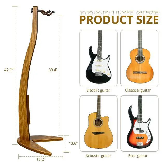 Alt view image 4 of 7 - Guitar Bass Hanger Stand, Solid Wood Bow Holder Mermaid Shaped for Display and Storage, 42 inches Height Anti-scratched and Anti-bump, Decorate Studios, Living room and Stage (Zebra, 1)