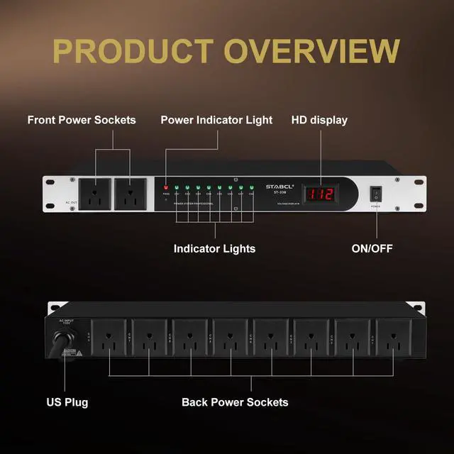 Alt view image 2 of 7 - Professional 10 Socket Power Conditioner/Surge Sequencer. 3300W/30A Rack Mount Audio Power Supply Controller, Surge Protector, for Audio product, electronic equipment