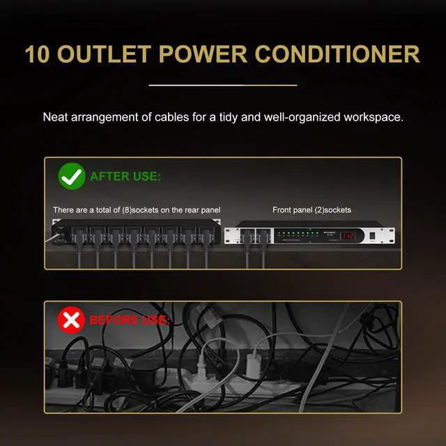 Alt view image 5 of 7 - Professional 10 Socket Power Conditioner/Surge Sequencer. 3300W/30A Rack Mount Audio Power Supply Controller, Surge Protector, for Audio product, electronic equipment