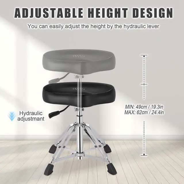 Alt view image 5 of 7 - Drum Throne Hydraulic Drum Stool, Removable Ergonomic Drum Seat with Memory Foam Velvet Surface and Foldable Base, 19in-24in Height Drummer Stool for Adults & Kids, TOT 750