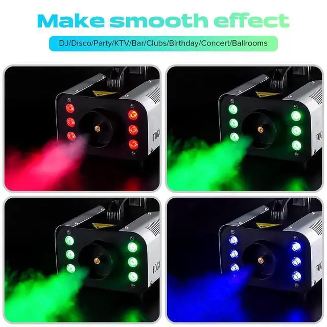 Alt view image 4 of 7 - 1200W RGB Fog Machine, 6 Colorful LED Lights for Smoke Machine Indoor/Outdoor Use, Perfect for Parties, Weddings, and Stage Effects