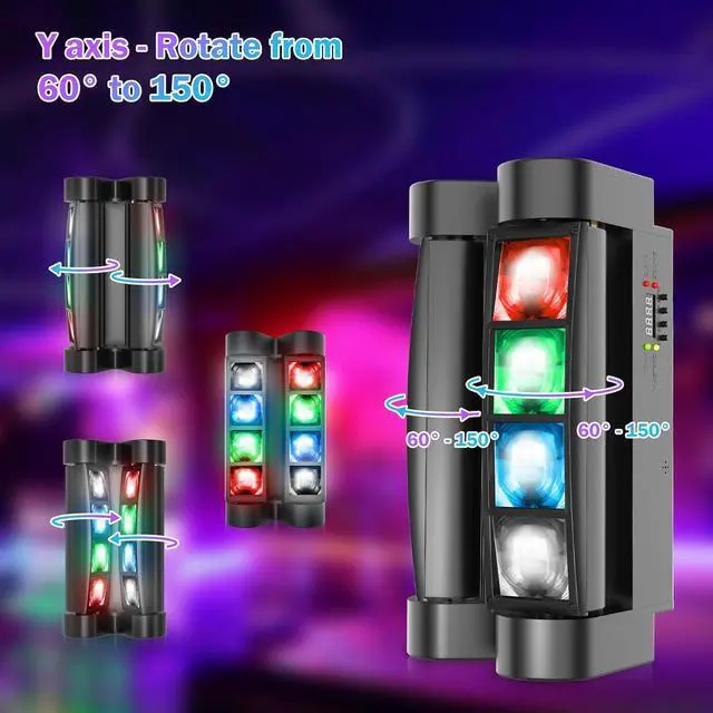 Alt view image 6 of 7 - 8x3W Spider Moving Head DJ Light,RGBW Stage Disco Light-2 Packs | 8x3W RGBW LEDs, DMX512/Auto/Sound/Master-Slave, Mini Moving Head Light For Party, Club, Wedding Event, Festival, Disco
