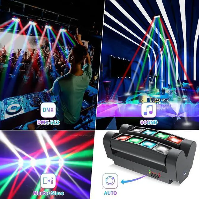 Alt view image 4 of 7 - 8x3W Spider Moving Head DJ Light,RGBW Stage Disco Light-2 Packs | 8x3W RGBW LEDs, DMX512/Auto/Sound/Master-Slave, Mini Moving Head Light For Party, Club, Wedding Event, Festival, Disco