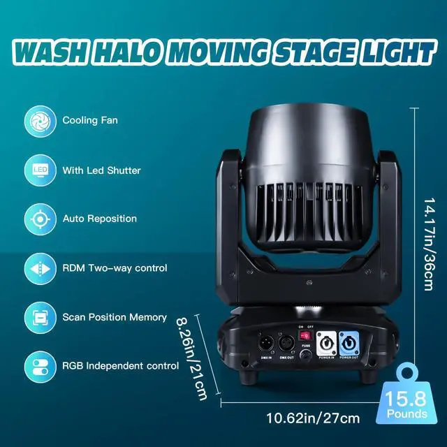 Alt view image 4 of 7 - 300W Moving Head DJ Light 7x40W LED Stage Lights RGBW Beam & Wash & Halo DMX512 Sound Activated for Parties Club Disco Events Wedding Church Opera