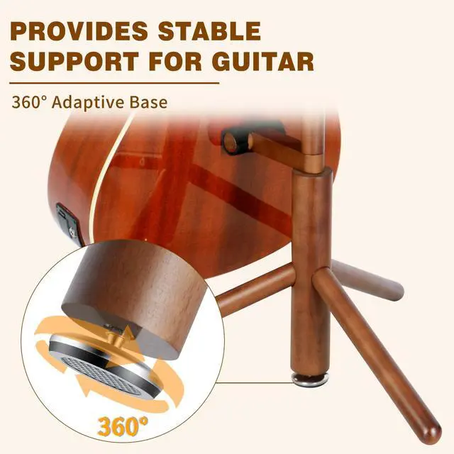 Alt view image 4 of 7 - Guitar Stand, Solid Wood Acoustic Guitar Stand Floor with Padding | Acoustic Guitar Stand,Single Neck Support,Walnut Color for Acoustic Guitar, Electric Guitar & Mandolin,Backrest