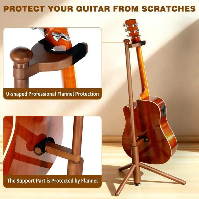 Alt view image 3 of 7 - Guitar Stand, Solid Wood Acoustic Guitar Stand Floor with Padding | Acoustic Guitar Stand,Single Neck Support,Walnut Color for Acoustic Guitar, Electric Guitar & Mandolin,Backrest