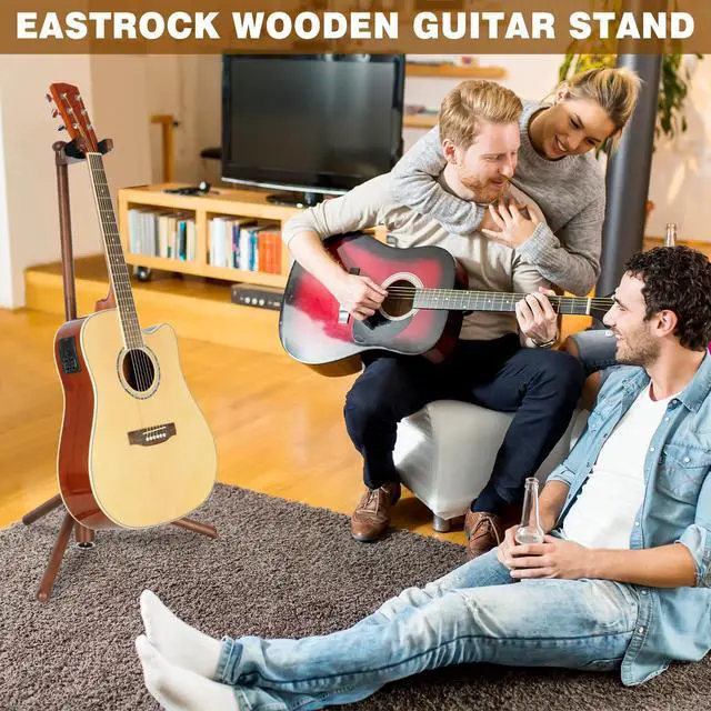 Alt view image 7 of 7 - Guitar Stand, Solid Wood Acoustic Guitar Stand Floor with Padding | Acoustic Guitar Stand,Single Neck Support,Walnut Color for Acoustic Guitar, Electric Guitar & Mandolin,Backrest
