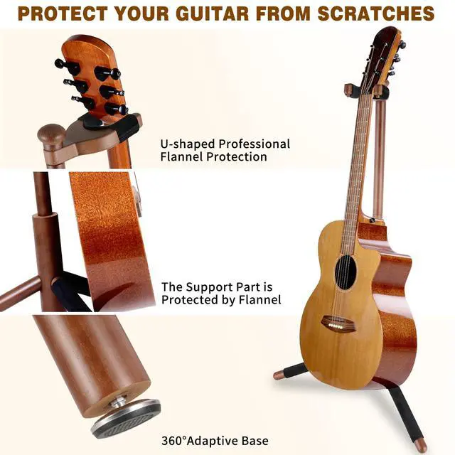 Alt view image 3 of 7 - Guitar Stand, Solid Wood Acoustic Guitar Stand Floor with Padding | Acoustic Guitar Stand,Single Neck Support,Walnut Color for Acoustic Guitar, Electric Guitar & Mandolin