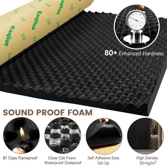 Alt view image 2 of 6 - Self-Adhesive Thickened Sound Insulation Egg Crate Foam 13.99 sqft x 1.77in Thick,50+kg/m³,Fire/Water Resistant,Thermal Insulation,Acoustic Treatment Foam